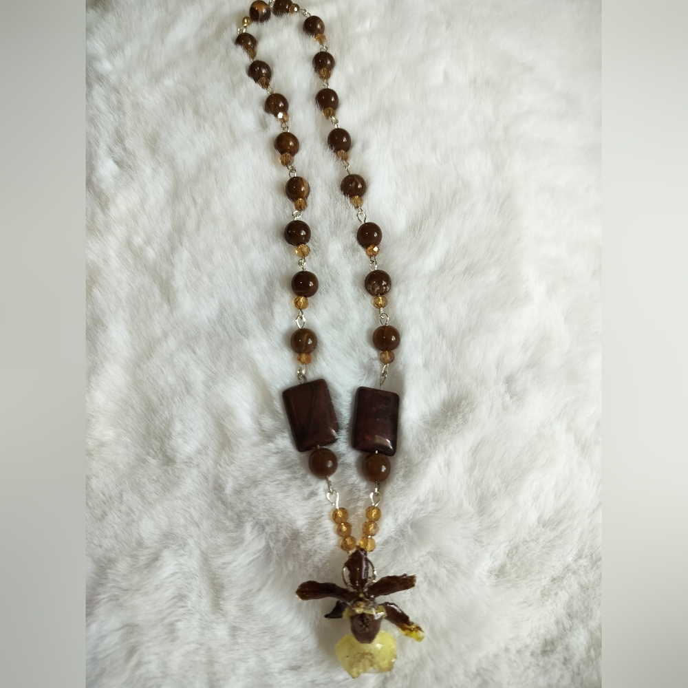 Hand Crafted Brown Necklace With Statement Beads - image 3